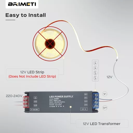 BRIMETI LED Transformátor 12V 100W - Kompaktný napájací zdroj 8,3A, AC 230V-DC 12V Prevodník pre pásy, lampy, vonkajšie osvetlenie, prehrievaniu