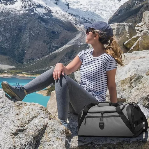 Rutiyoka Unisex Športová a Cestovná taška - Všestranná Taška na cvičenie na Víkendové výlety, Sivá, 56 cm, 700g