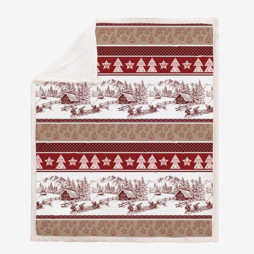 WONGS BEDDING Pătură de Crăciun 130x150cm - Plaid Sherpa Față-Verso cu Model Brad de Crăciun, Pătură de Pat Moale și Călduroasă din Fleece, Roșie