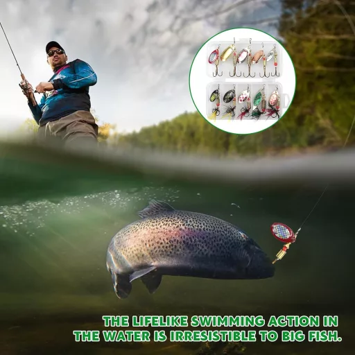 Fhioevt 10 darabos horgászcsali szett fém spinner horoggal tárológyakkal
