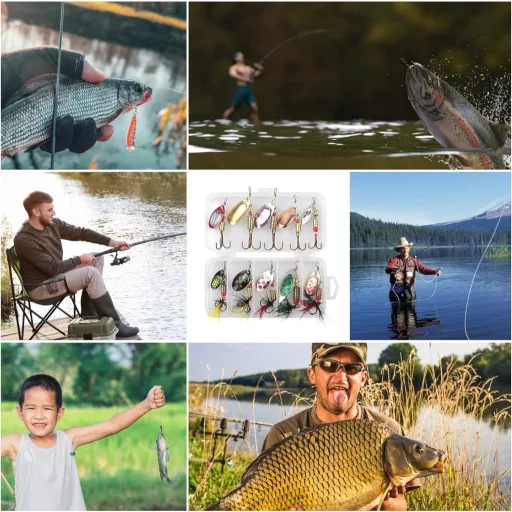 Fhioevt 10 darabos horgászcsali szett fém spinner horoggal tárológyakkal