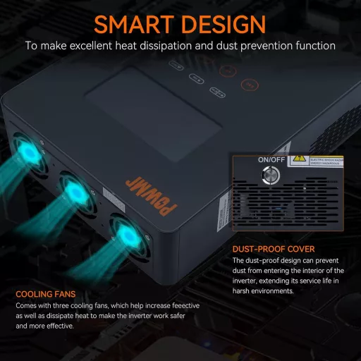 PowMr 6.5 kW Hibrid Inverter 48V-230V 130A MPPT Napelemes Töltésvezérlővel, 450V Max PV Bemenettel, Savas és Lítium Akkumulátorokhoz