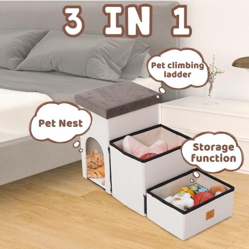 Arkyomi 3 lépcsős kutyalépcsõ tárolóval, 44 cm magas, macskáknak és idõs kutyáknak