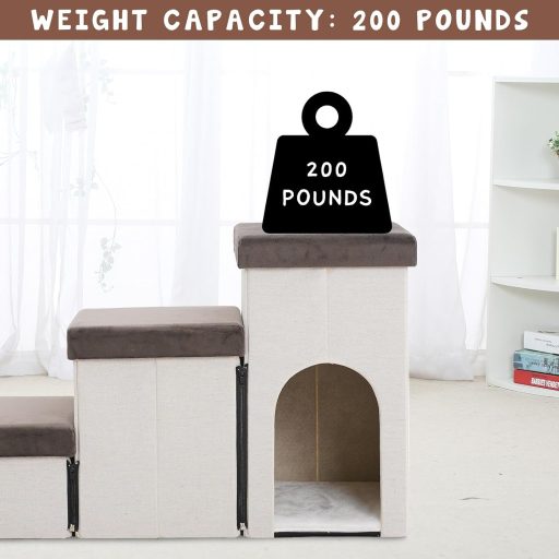 Arkyomi 3 lépcsős kutyalépcsõ tárolóval, 44 cm magas, macskáknak és idõs kutyáknak