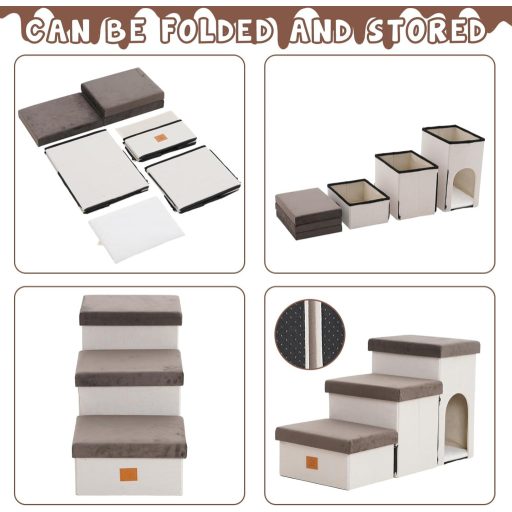 Arkyomi 3 lépcsős kutyalépcsõ tárolóval, 44 cm magas, macskáknak és idõs kutyáknak