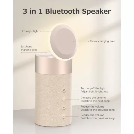 Bluetooth reproduktor COLSUR s bezdrôtovou nabíjačkou a nočným svetlom 2 v 1