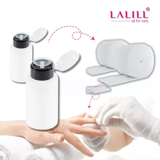 LALILL Köröm Zsírtalanító Szett 1000ml - Műköröm Tisztító Folyadék 1000db Cellulóz Vattakoronggal Gél Lakk és Hibrid Körmökhöz