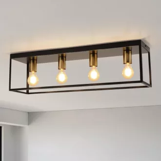   Lampa de tavan FORCOSO cu 4 becuri - Metal Negru, Stil Industrial Vintage, Corp de iluminat cu Cage, Soclu E27 - Living, Dormitor, Bucătărie, Hol