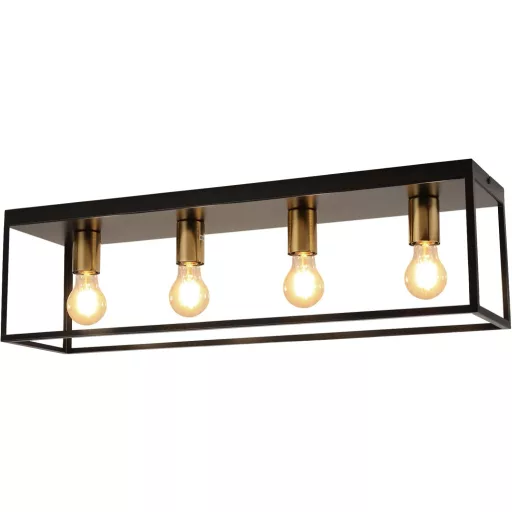 Lampa de tavan FORCOSO cu 4 becuri - Metal Negru, Stil Industrial Vintage, Corp de iluminat cu Cage, Soclu E27 - Living, Dormitor, Bucătărie, Hol