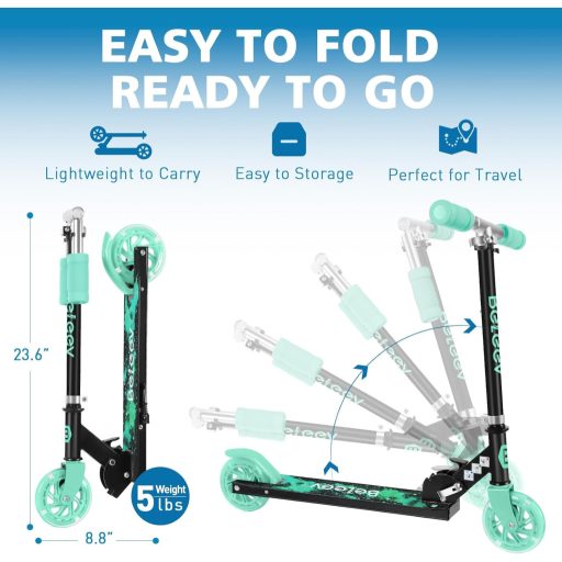 BELEEV Összecsukható Gyerekroller LED Világító Kerekekkel, 3 Fokozat Magasságállítás, 3-12 Év, kék