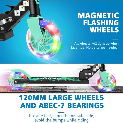 BELEEV Összecsukható Gyerekroller LED Világító Kerekekkel, 3 Fokozat Magasságállítás, 3-12 Év