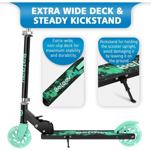 BELEEV Összecsukható Gyerekroller LED Világító Kerekekkel, 3 Fokozat Magasságállítás, 3-12 Év