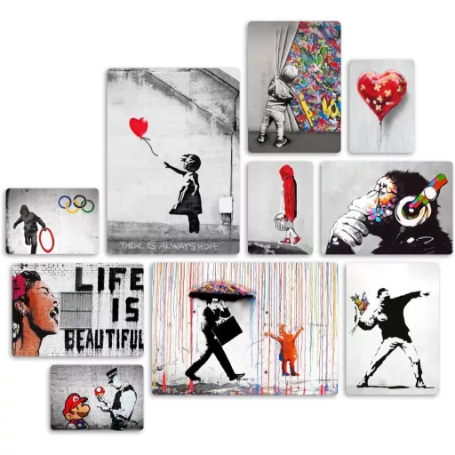 Giallobus Banksy 10 részes falikép szett MDF fából, többrészes dekoráció, falra szerelhető