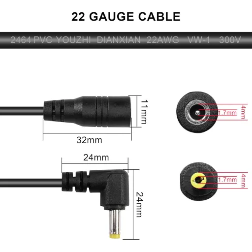 GINTOOYUN DC4017 Tápkábel Hosszabbító 1,5m - 90 Fokos DC 4.0x1.7mm Csatlakozó PSP, Kamera, Elektromos Fogkefe Készülékekhez