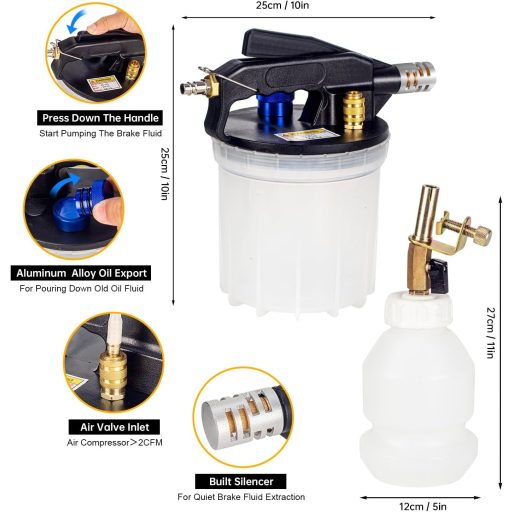 GOTLUCK Féktöltő Légnyomásos 2L Fékvédelem Szilikon Csővel és Adapter Készlet