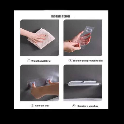 RCQD Szappantartó Tálca Lefolyóval - Fúrás Nélküli Fürdőszobai és Konyhai Szappantartó, Szürke Műanyag, Falra Szerelhető, Vízelvezető Rendsz