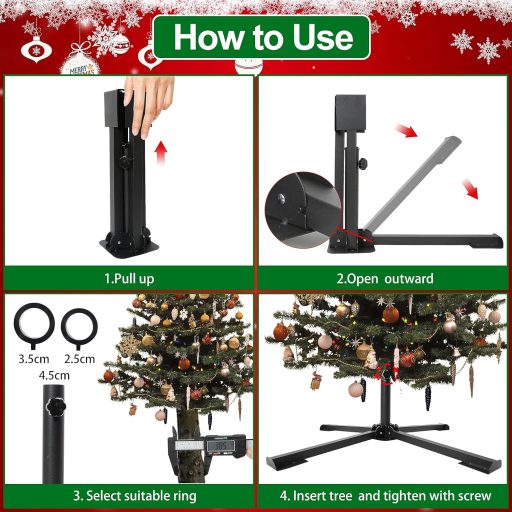 SYITCUN Fém Karácsonyfa Állvány Összecsukható 60-280 cm Univerzális Tartó 50 kg