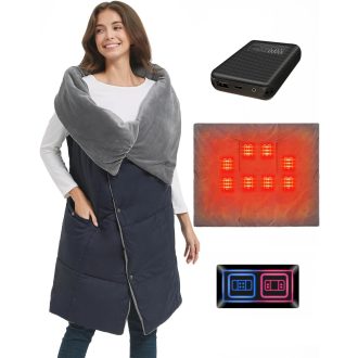   Pătură electrică încălzitoare FERNIDA, cu acumulator 7.4V, șal încălzit fără fir pentru acasă, birou, călătorii, drumeții, albastru.