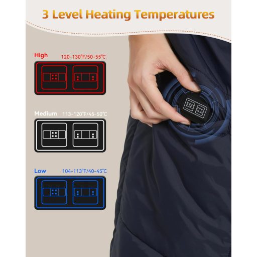 Pătură electrică încălzitoare FERNIDA, cu acumulator 7.4V, șal încălzit fără fir pentru acasă, birou, călătorii, drumeții, albastru.