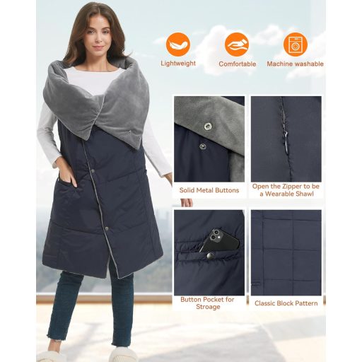 FERNIDA Elektromos Melegítő Takaró Akkumulátoros 7.4V Vezeték Nélküli Fűthető Kendő Otthon Iroda Utazás Túrázás Kék