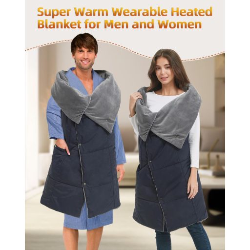 Pătură electrică încălzitoare FERNIDA, cu acumulator 7.4V, șal încălzit fără fir pentru acasă, birou, călătorii, drumeții, albastru.