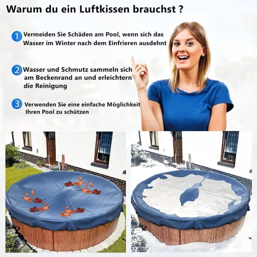 Pernă de aer Tygryskr pentru iernat piscine (2x4m) - Pătură protectoare anti-îngheț, pernă de protecție, durabilă și rezistentă, pernă de aer rezistentă la frig pentru protecția piscinei iarna