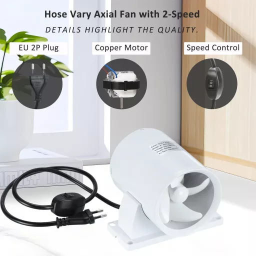 Ventilator de conductă 100 mm pentru baie, bucătărie și WC, cu viteză reglabilă