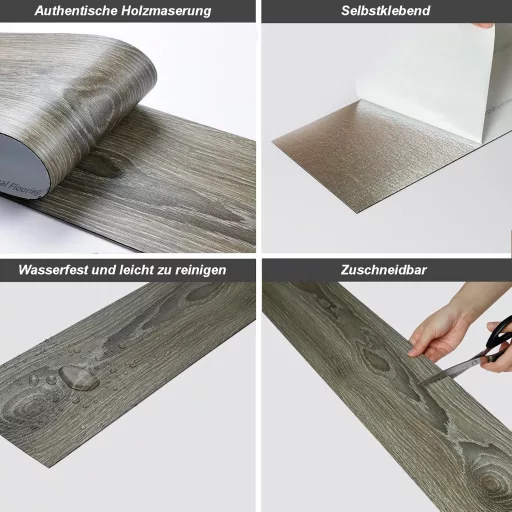 Homease pardoseală PVC autoadezivă, plăci vinil impermeabile, aspect lemn, 91x15 cm, 72 buc