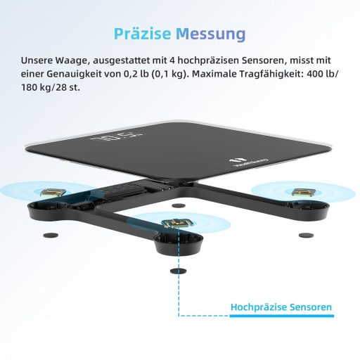 Healthkeep digitális személymérleg 180 kg-ig, LED kijelzővel és edzett üveggel