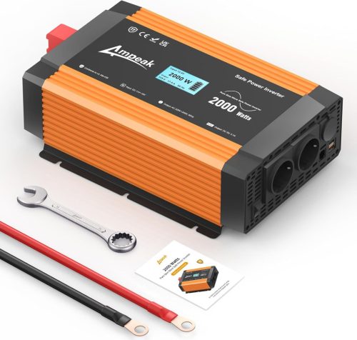 Ampeak 2000W/4000W tiszta szinuszos inverter, 12V-230V, USB és szivargyújtó csatlakozóval
