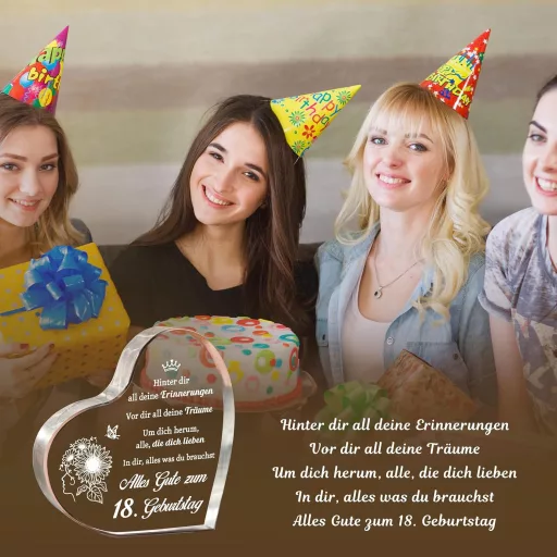 Pandaš Akrilno srce - Stolni ukras za 18. rođendan - Elegantan poklon za djevojke, s funkcijom utega za papir, laserski graviranim stihom