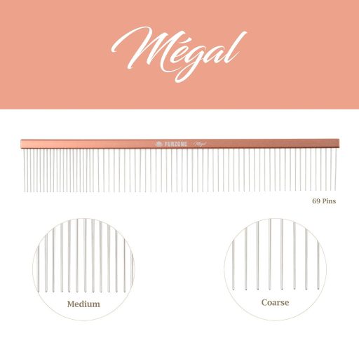 FURZONE 2 az 1-ben Kutyafésű 69 Rozsdamentes Acéltüskével - Közepes/Durva Szőrre, Alumínium Nyéllel, Professzionális Kutyakozmetikai Eszköz