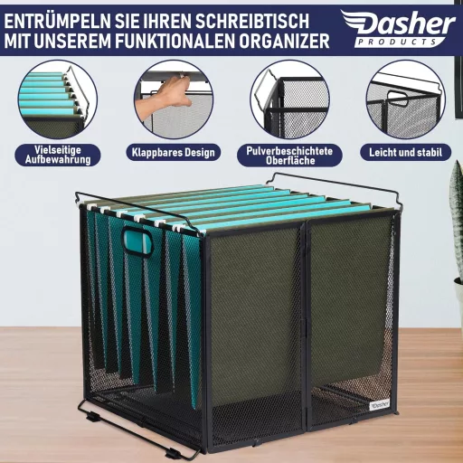 Dasher Products A4 Suport Vertical pentru Dosare, Negru, Metalic, Tip Coș pentru Documente.