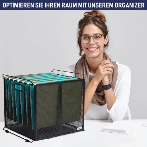 Dasher Products A4 Suport Vertical pentru Dosare, Negru, Metalic, Tip Coș pentru Documente.