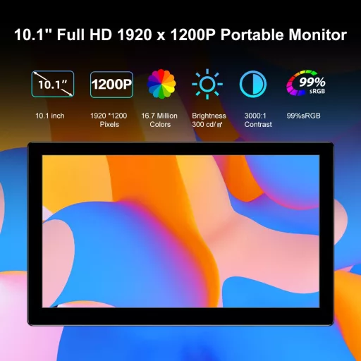 Pisichen 10,1" Hordozható Full HD IPS Monitor Laptophoz, PS4/5, Xbox