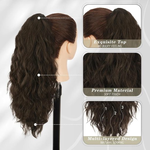 BARSDAR 45 cm Vlnitý Príčesok s Klipom na Cop – Prírodne Vyzerajúce Syntetické Vlasy pre Ženy