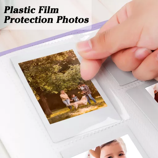 Ruibytree 360 Fotóalbum Fujifilm Instax Mini 12 11 9 40 és Polaroid Snap Instant Fényképezőgépekhez, 86x54mm Képekhez, Lila PU Bőr Borítássa