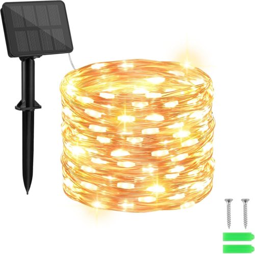 cshare Napelemes Tündérfény 10m 100 LED Rézhuzal - 8 Világítási Mód, Időzítő, IP65 Vízálló, Kültéri/Beltéri Dekoráció, Meleg Fehér