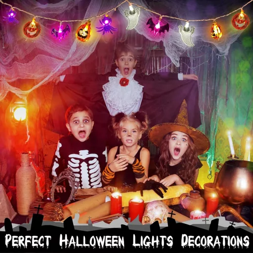 CHMMY Halloween LED Fényfüzér 20 LED-del - Tök, Szellem, Denevér Díszekkel - 2 Világítási Mód, Vízálló, Beltéri-Kültéri Dekoráció