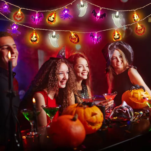 CHMMY Halloweenska LED svetelná reťaz s 20 LED diódami - S ozdobami tekvíc, duchov a netopierov - 2 režimy svietenia, vodoodolná, vnútorná a vonkajšia dekorácia