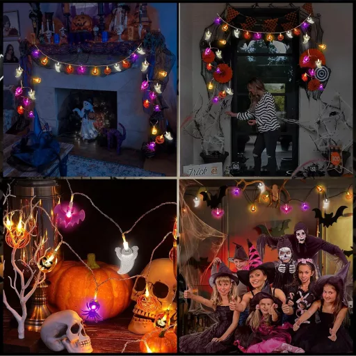 CHMMY Halloweenska LED svetelná reťaz s 20 LED diódami - S ozdobami tekvíc, duchov a netopierov - 2 režimy svietenia, vodoodolná, vnútorná a vonkajšia dekorácia