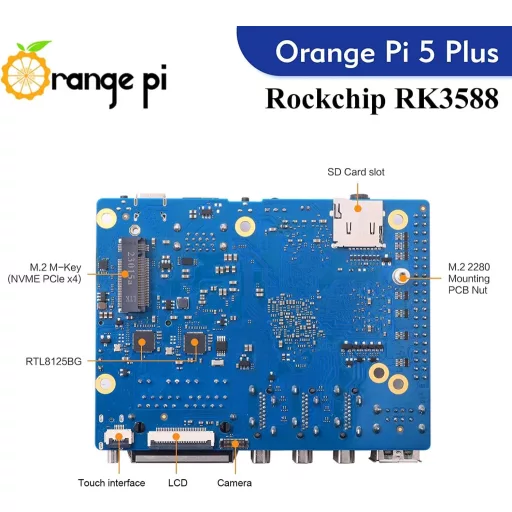 GeeekPi Orange Pi 5 Plus 16GB - Calculator monocuplă cu 8 nuclee RK3588, cu slot eMMC, carcasă metalică, ventilator și sursă de alimentare oficială 5V 4A