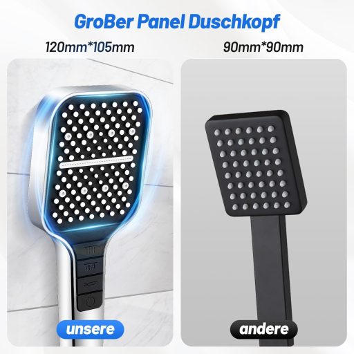 VEHHE Víztakarékos Zuhanyfej 7 Vízsugár Móddal - Esőztető Zuhanyrózsa Stop Gombbal, Egykezes Állítás, Vízkőmentes Szilikon Fúvókák, Nyomásfo