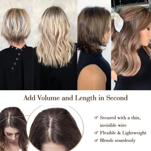 Ms Taj Neviditeľné predlžovanie vlasov 30 cm Hnedé Kučeravé Syntetické vlasy s nastaviteľnými klipmi Dámsky príčesok pre krátke vlasy