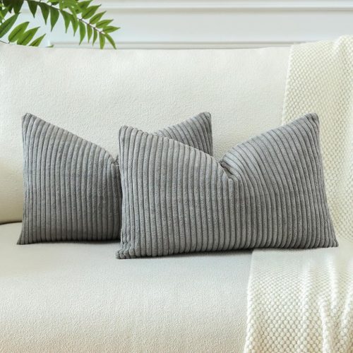 Set fețe de pernă decorative BootyBay din catifea reiată, 30x50 cm, Gri, 2 bucăți - Cu fermoar ascuns, Lavabile, Pentru canapea, Pentru living