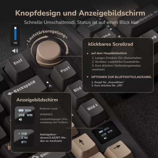 RK ROYAL KLUDGE M75 75% TKL Mechanická Herná Klávesnica, RGB Podsvietenie, OLED Displej, Hot-Swap Brown Spínače, Bezdrôtová/Bluetooth