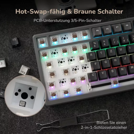 RK ROYAL KLUDGE M75 75% TKL Mechanická Herná Klávesnica, RGB Podsvietenie, OLED Displej, Hot-Swap Brown Spínače, Bezdrôtová/Bluetooth