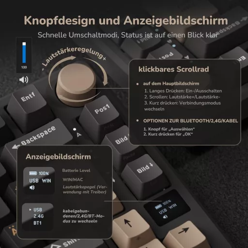 Tastatură Mecanică de Gaming RK ROYAL KLUDGE M75 75% TKL, Iluminare de Fundal RGB, Display OLED, Switch-uri Brown Hot-Swap, Wireless/Bluetooth