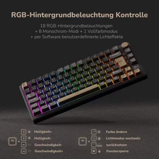 RK ROYAL KLUDGE M75 75% TKL Mechanikus Gamer Billentyűzet, RGB Háttérvilágítás, OLED Kijelző, Hot-Swap Brown Switch, Vezeték Nélküli/Bluetoo
