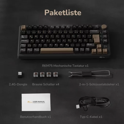 Tastatură Mecanică de Gaming RK ROYAL KLUDGE M75 75% TKL, Iluminare de Fundal RGB, Display OLED, Switch-uri Brown Hot-Swap, Wireless/Bluetooth